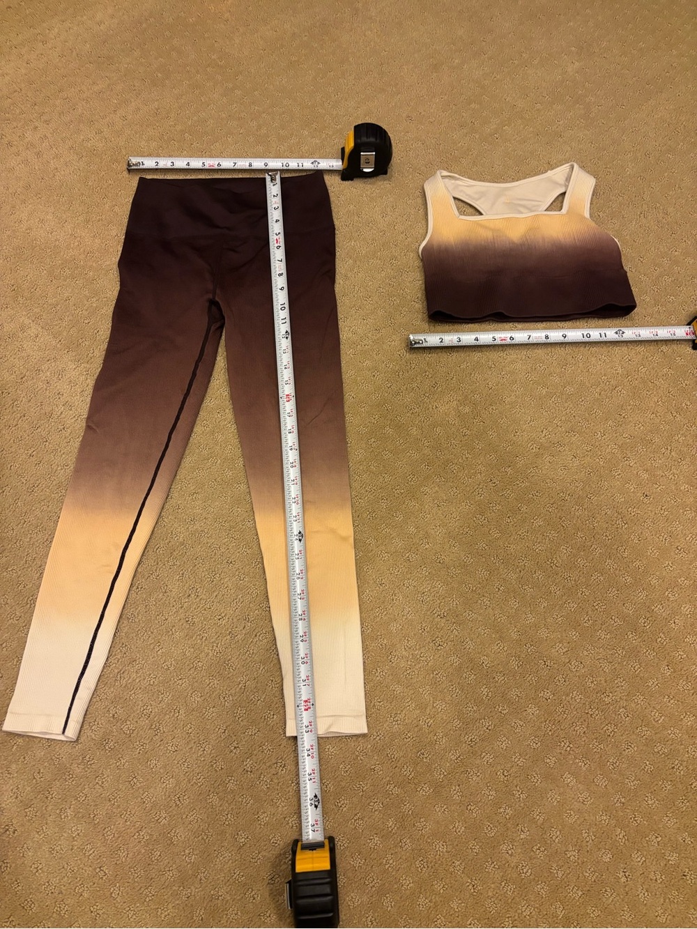 TAVI Ombre Ribbed Workout Set S Seamless 7/8 Leggings Racerback Sports Bra NWOT